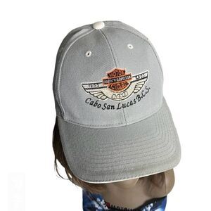 HARLEY DAVIDSON Grey Cap Vintage Hat Cabo San Lucas Mexico 1903-2003 Adjustable